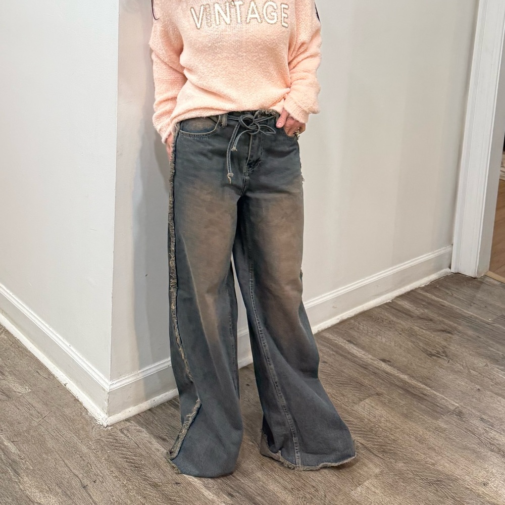 ShopEvelynne Flare Wide Leg Jeans - Gray - Picture 2 of 3